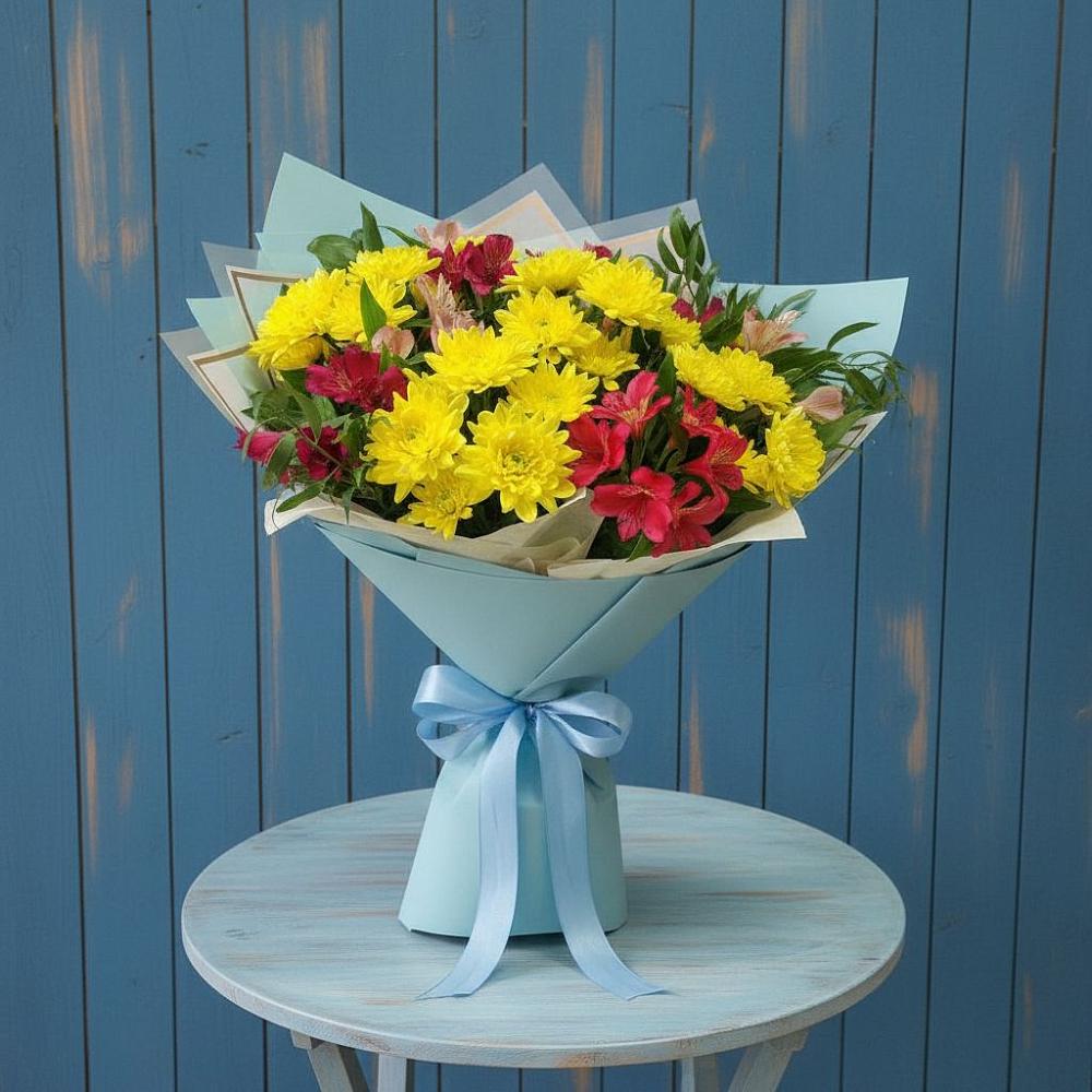 Букет цветов из: Альстромерии и Хризантемы в Усть-Кишерть