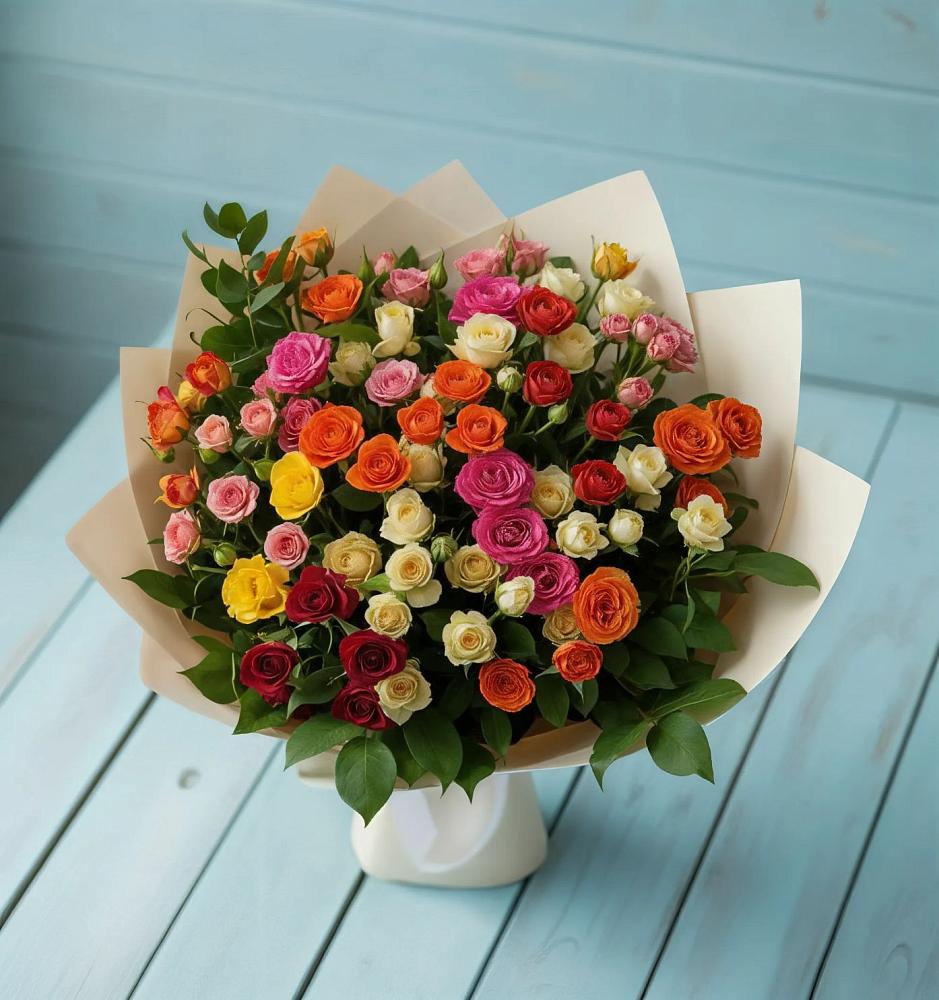Букет Микс из разноцветных кустовых роз в Усть-Кишерть